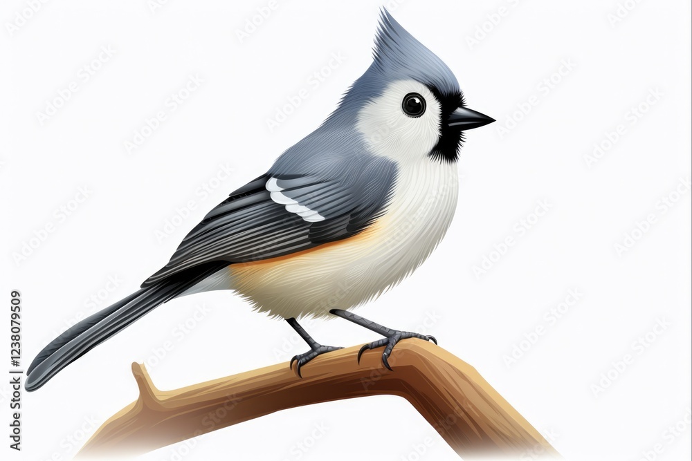 Fototapeta premium Tufted Titmouse Isolated on White Background - Bird and Animal Cut-Out with Avian Fauna