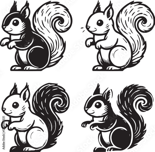 Squirrel vector in black and white