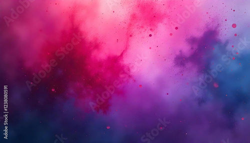 An expressive watercolor background with a mix of purple, red, and pink, showcasing a grunge style with scattered daubs and spots, where viva magenta is the focal point, creating a striking visual imp