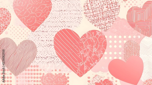 Elegant Light Pink Valentine Heart Banner with Clean Geometric Patterns and Lines  Romantic Minimalist Design with Delicate Textures and Soft Pastel Shades for Greeting Cards Invitations