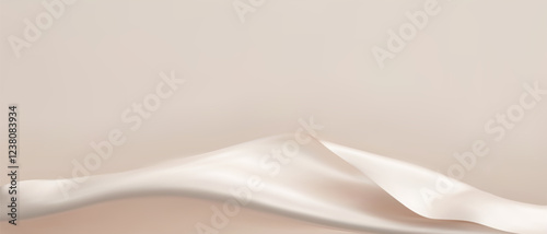 Luxury abstract beige background with ribbon silk elements. 3D vector illustration.