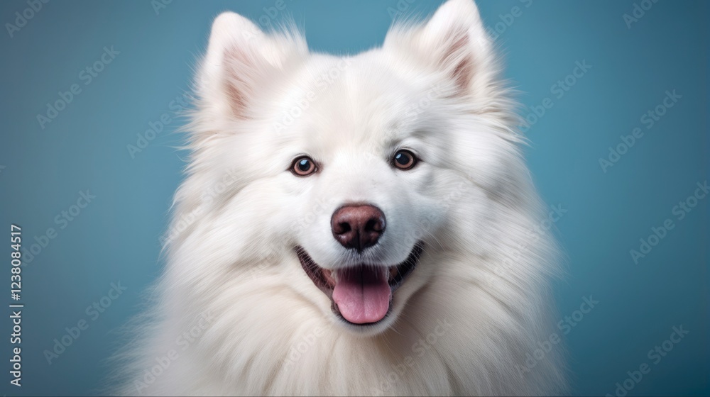 White Samoyed Portrait: A Cute and Adorable Puppy Dog with Beautiful Fluffy Fur, Perfect as a Pet or Companion Animal White Samoyed Portrait: A Cute and Adorable Puppy Dog with Beautiful Fluffy Fur, Perfect as a Pet or Companion Animal