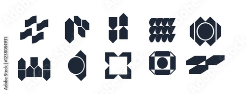 Abstract geometric graphic elements . set of Y2K retro elements and abstract brutalism shapes, trendy retro design symbols in Y2K aesthetics, vintage stickers
