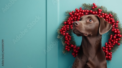 Festive Canine Chocolate Labrador with Pine and Red Berry Ornament - Creative Holiday Marketing and Seasonal Pet Product Promotions photo