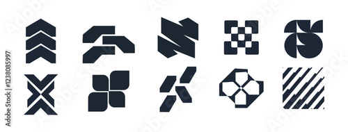 Abstract geometric graphic elements . set of Y2K retro elements and abstract brutalism shapes, trendy retro design symbols in Y2K aesthetics, vintage stickers