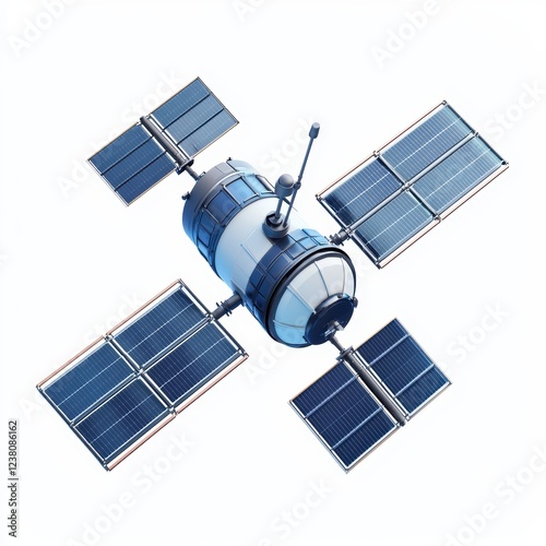 satellite with extended solar panels, floating in space, isolated on a clean white background photo