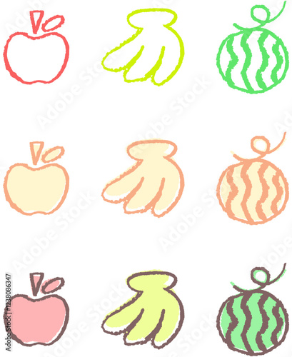 色鉛筆で描いた果物_aiセット1