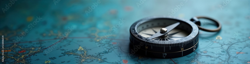 Classic black compass on light blue map background. Navigation concept. Travel planning. Useful for travel guides, adventure planning. Ideal for tourism, map apps. Shows direction, route on map. Classic black compass on light blue map background. Navigation concept. Travel planning. Useful for travel guides, adventure planning. Ideal for tourism, map apps. Shows direction, route on map.