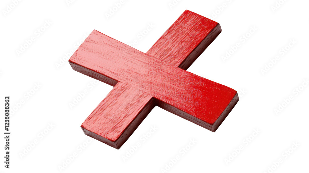 Obraz premium Red wooden cross symbolizing rejection on transparent background