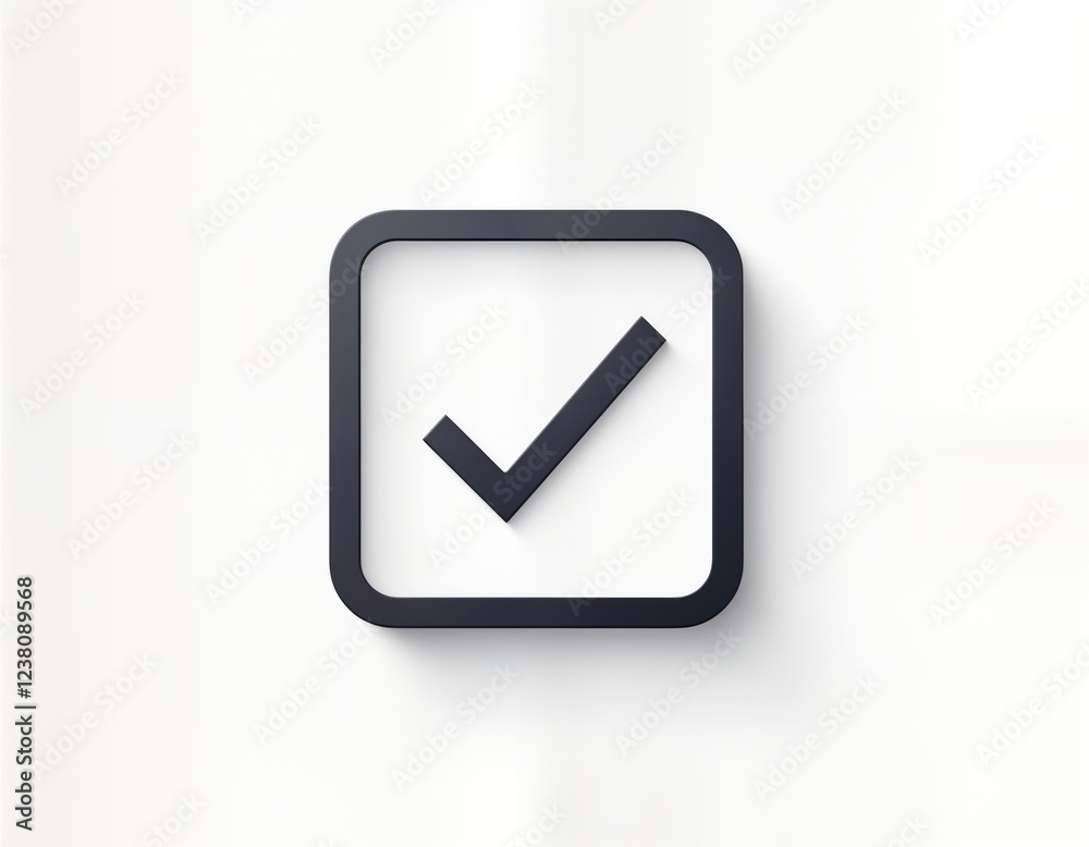 Modern check mark icon. Simple black check mark in square box. Symbol for approval verification. Suitable for digital interfaces documents. Useful for showing tasks completed in lists questionnaires. Modern check mark icon. Simple black check mark in square box. Symbol for approval verification. Suitable for digital interfaces documents. Useful for showing tasks completed in lists questionnaires.
