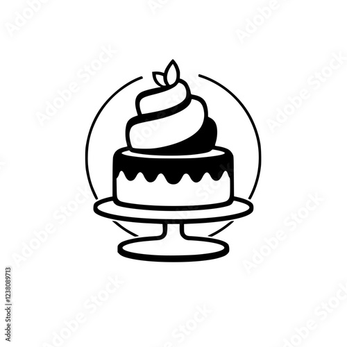 Cake Shop Logo Design: Elegant Pastry, Sweet Dessert, Bakery Whipped Cream, Chocolate Frosting, Vanilla Treat, Yummy Confectionery