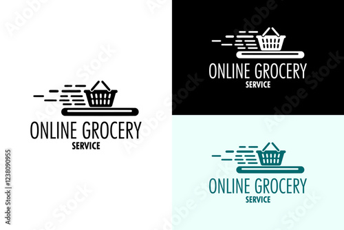 grocery basket on a speed track, online grocery, delivery service, superstore, mart, supermarket, farmers market, butcher market, loading bar, shopping basket, vector, logo