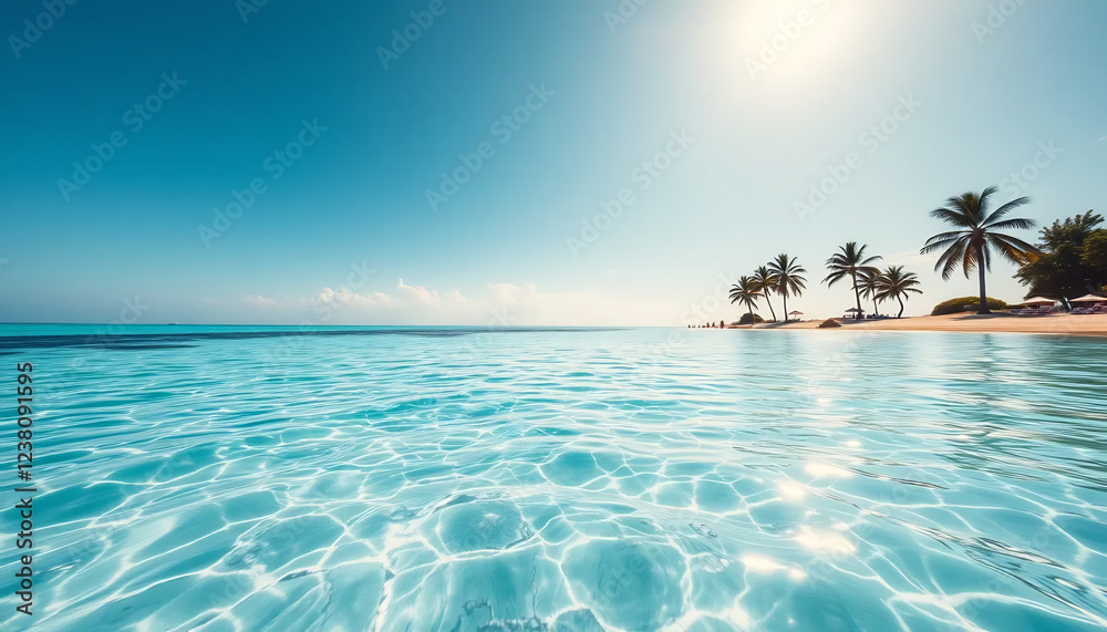 Fototapeta premium Peaceful Beach with Turquoise Water and Palm Trees
