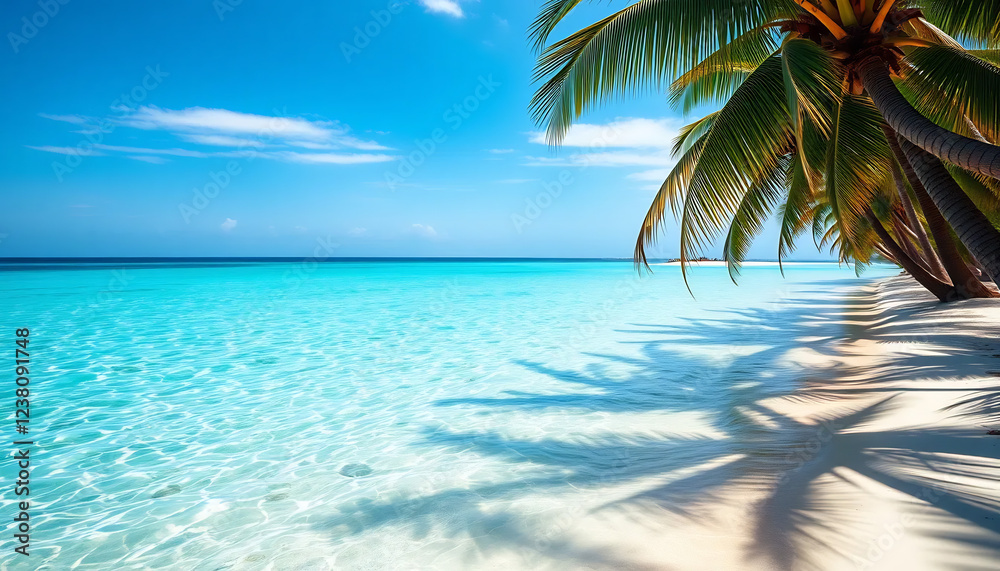Fototapeta premium Peaceful Beach with Turquoise Water and Palm Trees