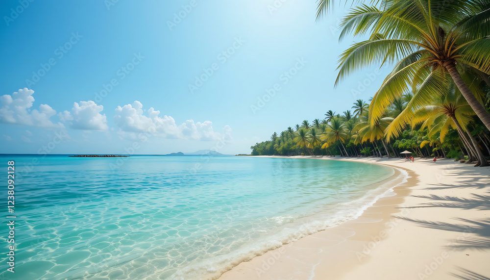 Peaceful Beach with Turquoise Water and Palm Trees Peaceful Beach with Turquoise Water and Palm Trees