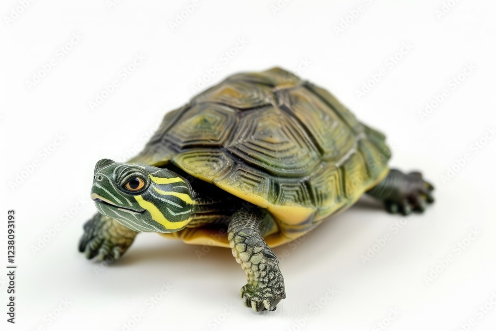 Living and toy turtle on a white background. Living and toy turtle on a white background.