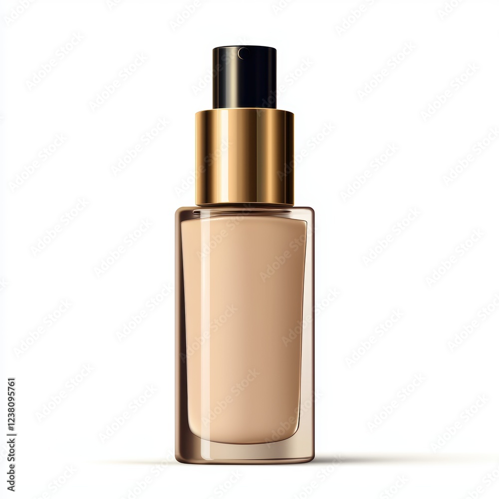 sleek bottle of foundation with a pump, labeled with soft golden accents, isolated on a clean white background sleek bottle of foundation with a pump, labeled with soft golden accents, isolated on a clean white background