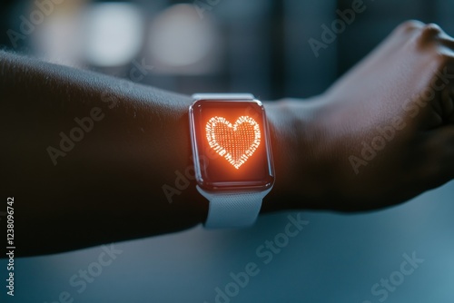 Tech-Infused Fitness Sleek Smartwatch with Biometric Display on Wrist - Enhancing Athletic Performance in Modern Gyms with Precision Health Analytics photo