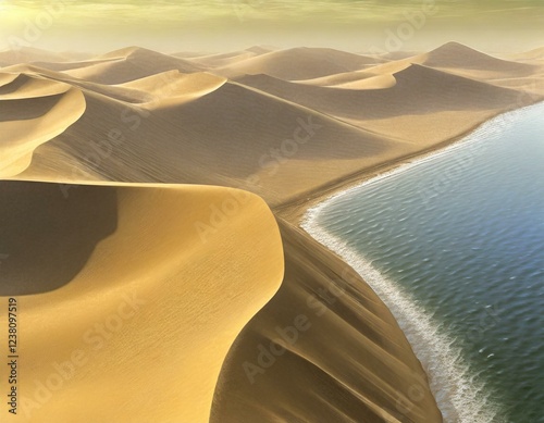 View of the Namib Desert with the dunes ending in the ocean photo