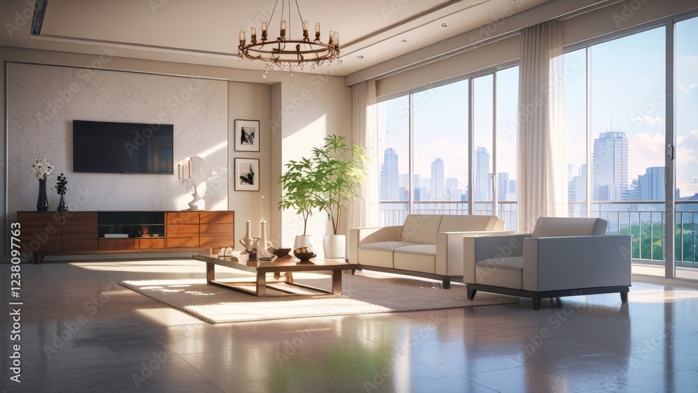 Fototapeta premium Bright white minimalist interior in Modern Classic style with chic decor