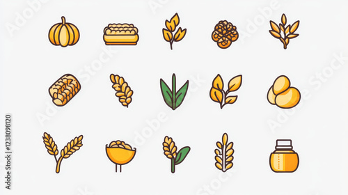 Set of icons of ripe golden ears of wheat and cereals conceptual of farming, agriculture and staple foodstuffs, vector design elements