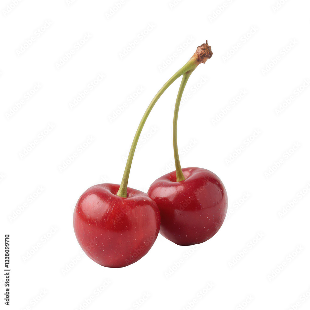 Fresh cherries on a white background, vibrant red color, perfect for desserts, healthy snacks, or summer recipes. Isolated on white background or PNG Fresh cherries on a white background, vibrant red color, perfect for desserts, healthy snacks, or summer recipes. Isolated on white background or PNG