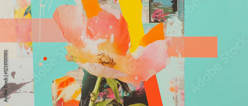Playful mixed media collage with seed patterns and colorful paper cutouts