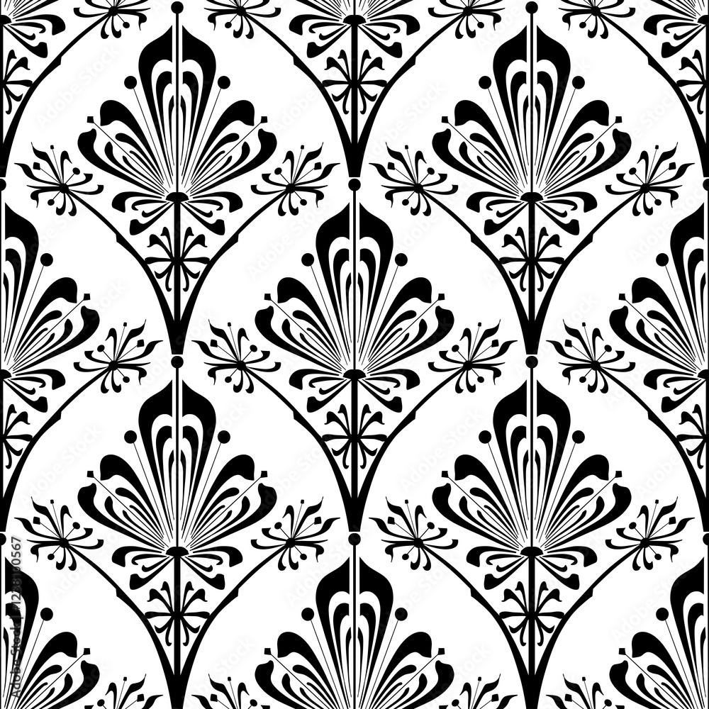 Art Deco inspired seamless pattern. Black and white vector design Art Deco inspired seamless pattern. Black and white vector design