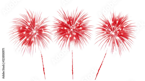 Red fireworks exploding with transparent background
