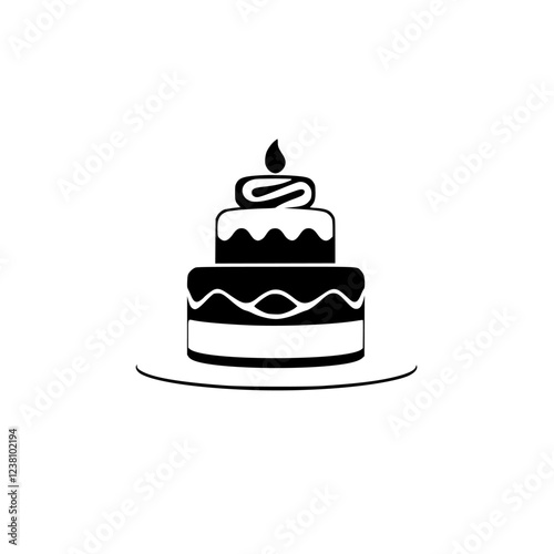 A delightful image of a three-layered birthday cake, adorned with a single lit candle. Perfect for celebrating special occasions and adding a touch of sweetness to your designs.