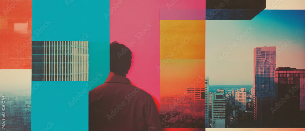 custom made wallpaper toronto digitalMinimalistic scrapbook collage inspired by urban city grids with vibrant geometric patterns