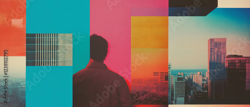 Wallpaper Mural Minimalistic scrapbook collage inspired by urban city grids with vibrant geometric patterns Torontodigital.ca