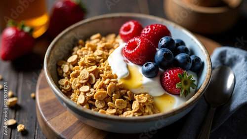 Oatmeal with berries and yogurt photo