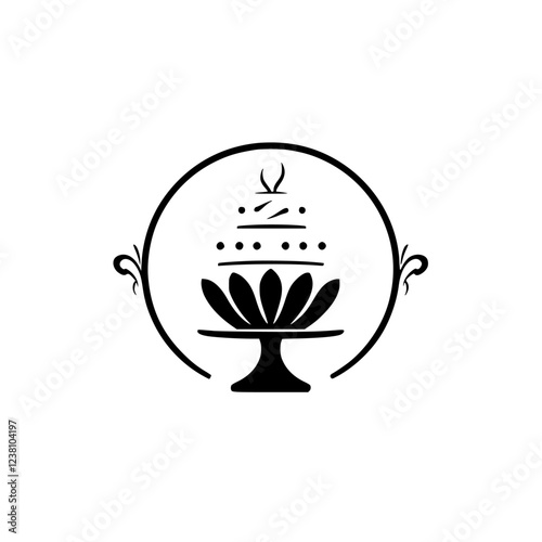 Cake Shop Logo Design: Elegant Pastry Logo with Lotus Flower and Cake. Perfect for bakeries, cafes, and dessert shops.