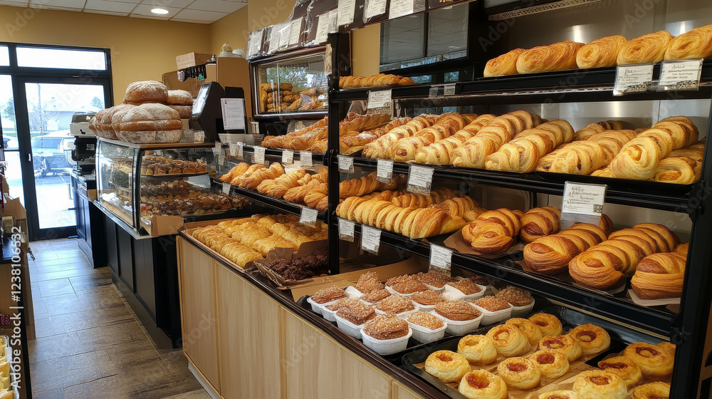 Bakery shop vector banners of bread, pastries and baker with menu. Wheat baguette, french croissant and donut, rye toast, pie and pudding, pancakes, flour bag and dough with wheat ears and baker hats Bakery shop vector banners of bread, pastries and baker with menu. Wheat baguette, french croissant and donut, rye toast, pie and pudding, pancakes, flour bag and dough with wheat ears and baker hats