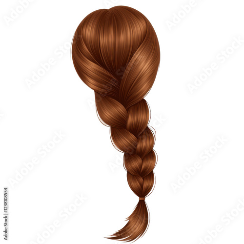 Long brown hair in a braid style on a transparent background, showcasing a classic hairstyle for beauty and fashion concepts