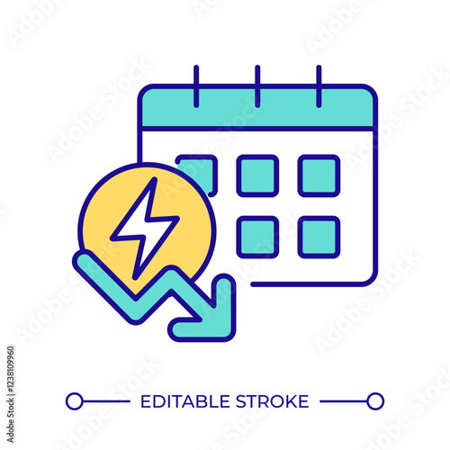 Power decrease schedule RGB color icon. Monthly planner. Time management. Energy, voltage. Declining chart. Isolated vector illustration. Simple filled line drawing. Editable stroke