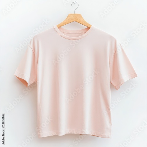 Stylish pastel t-shirt display minimalistic studio apparel photography modern aesthetic clean viewpoint photo