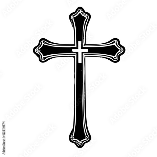 Black and White Cross: A Symbol of Christian Faith and Spirituality. This striking image showcases a detailed cross design, perfect for religious art, websites, or social media.