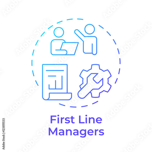 First line managers blue gradient concept icon. Bottom positions in corporate supervision. Business career. Round shape line illustration. Abstract idea. Graphic design. Easy to use in presentation