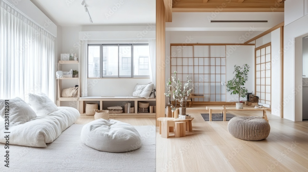 Serene Minimalist Japanese-Style Living Room Interior Design