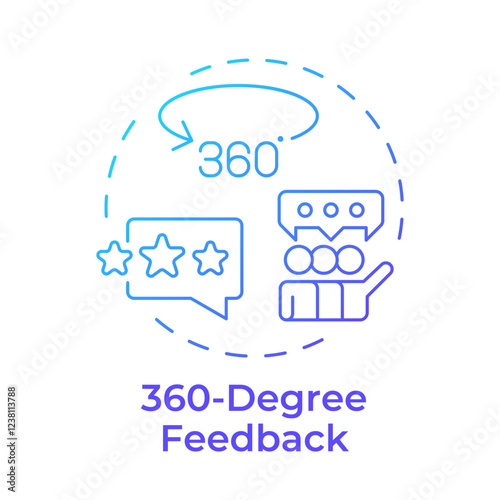 360 degree feedback blue gradient concept icon. Employee work evaluation. Performance management tool. Round shape line illustration. Abstract idea. Graphic design. Easy to use in presentation