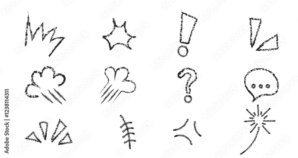 Fototapeta premium Crayon pencil doodle sketch hand drawn chalk vector element set