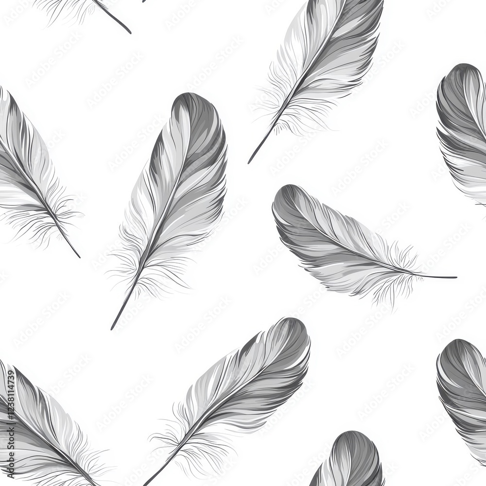 Seamless pattern of feathers, simple and smooth, isolated on white, light texture Seamless pattern of feathers, simple and smooth, isolated on white, light texture