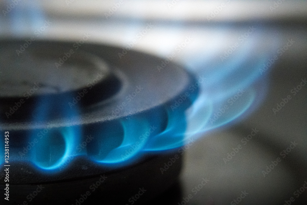 Gas fire on the kitchen stove.