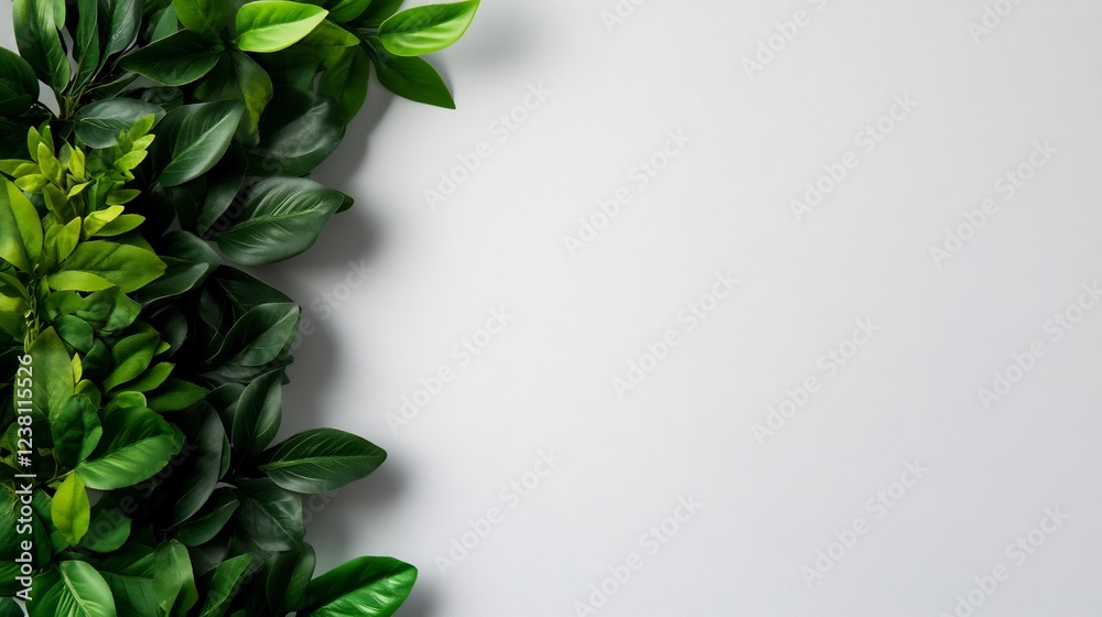Fototapeta premium Vibrant Green Leaves on White Background: Nature's Simple Elegance