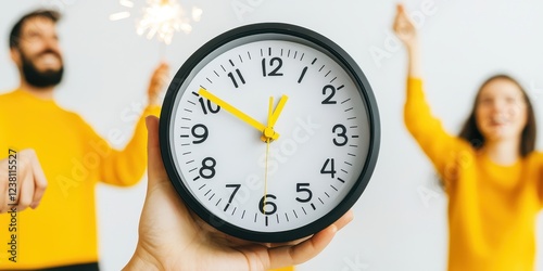 Hand Holding Clock Welcoming New Year Celebration
