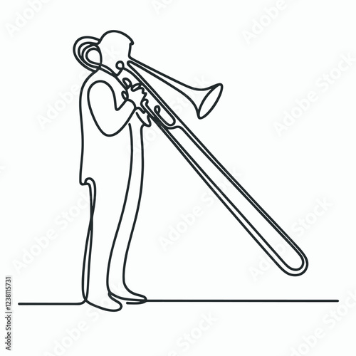 Vector  simple continuous one line drawing  illustration of trombone   . Simple Illustration for Minimalist Design. on white