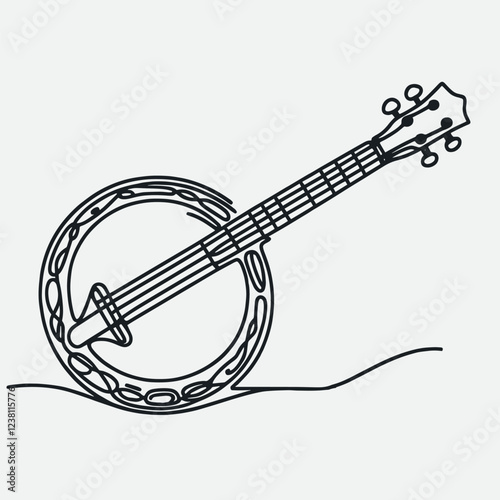 banjo Vector  simple continuous one line drawing  illustration    . Simple Illustration for Minimalist Design. on white