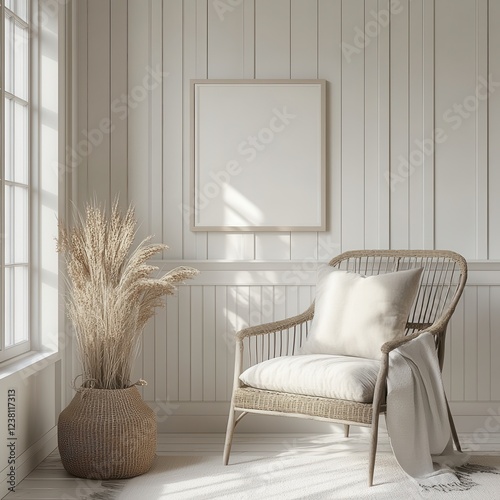 Minimalist interior featuring a cozy chair, natural decor, and soft light – perfect for relaxation and home design inspiration.